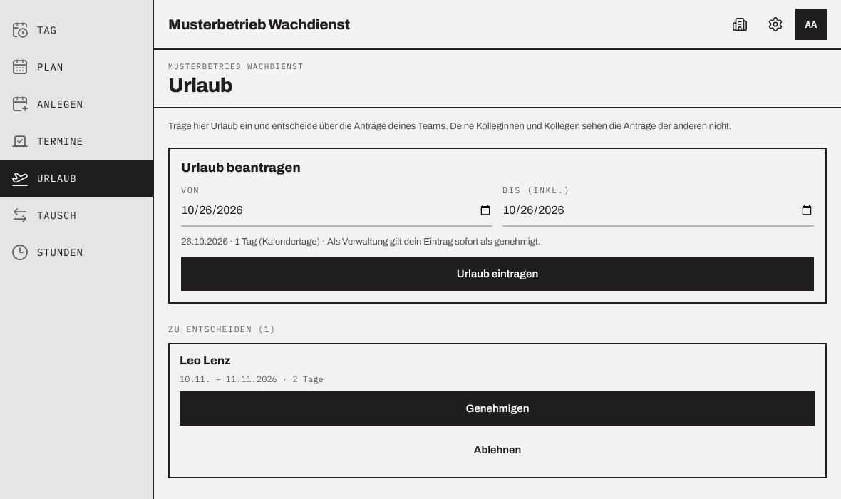 Urlaubsanträge zum Genehmigen oder Ablehnen